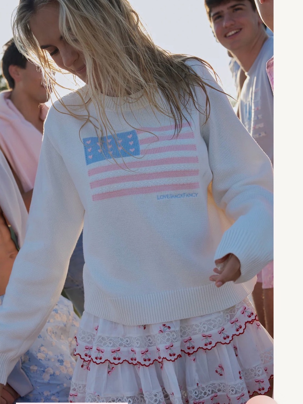 LoveShackFancy Sparkle Ty Heritage Flag Pullover Americana Sweater - M